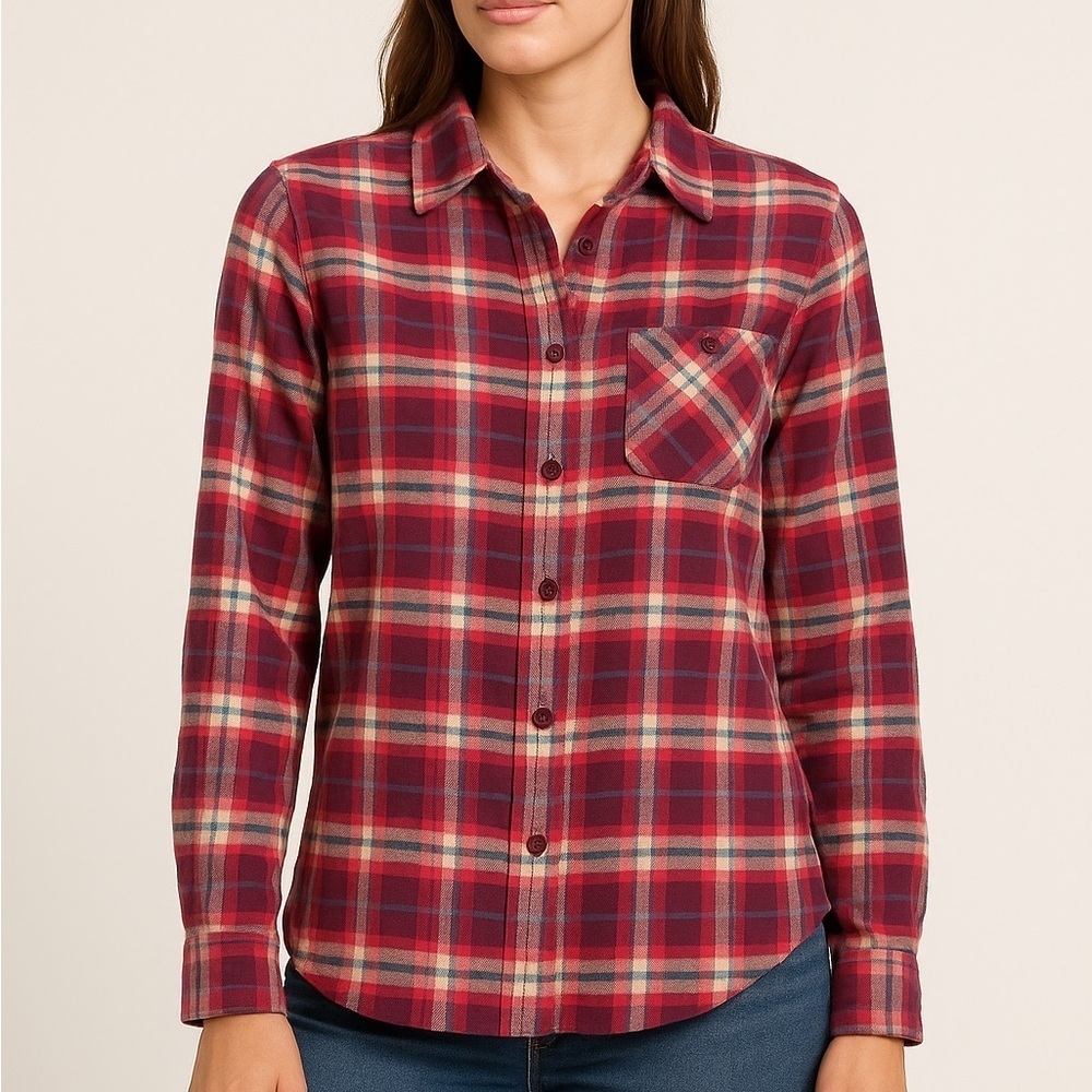 Burton flannel shirt lightweight cotton button down soft weave red S
